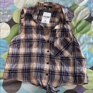 Plaid tank top tie shirt